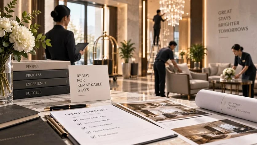 Đội ngũ chuẩn bị khai trương khách sạn
