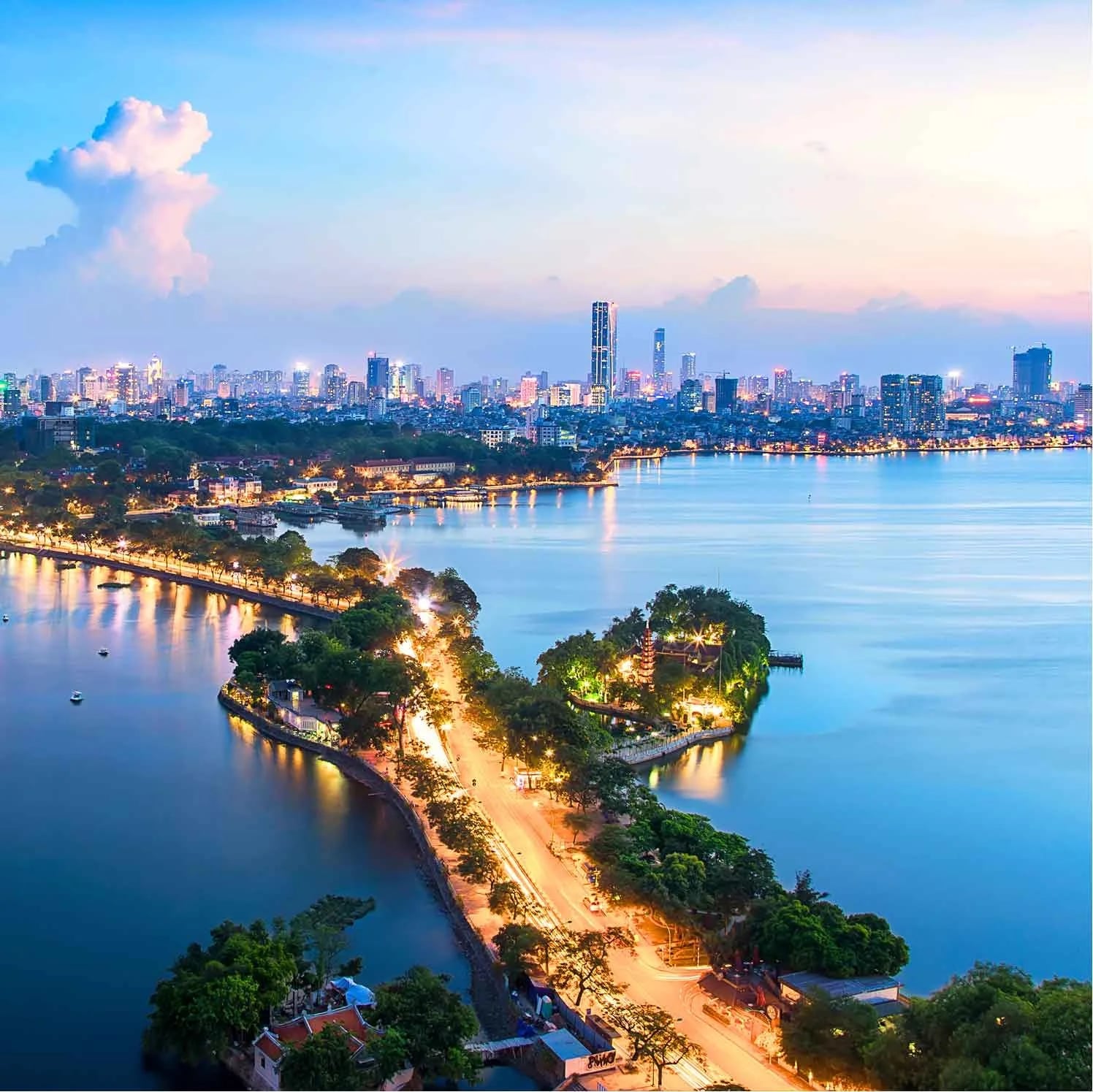 West Lake, Hanoi at sunset from above